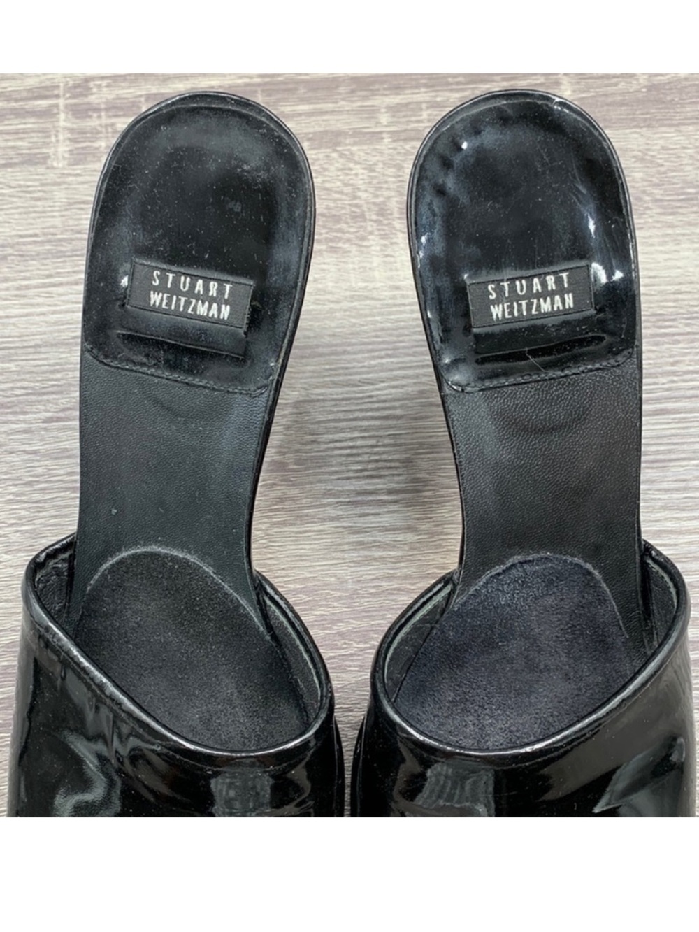 Stuart Weitzman Black Patent Leather Wedge Slide Sandals (Glossy).   7B. - Picture 4 of 10